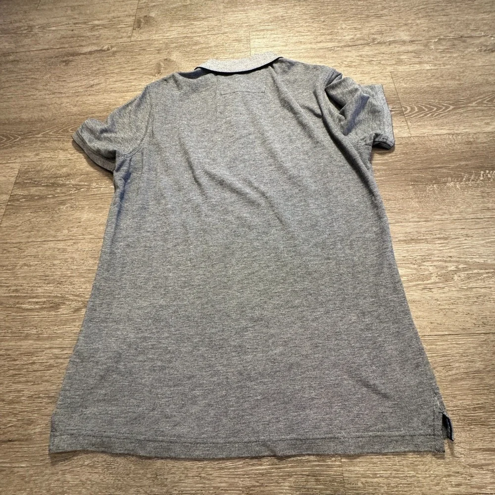 Banana Republic Polo Shirt Men Medium Gray Blue Pique Organic 100% Cotton Preppy